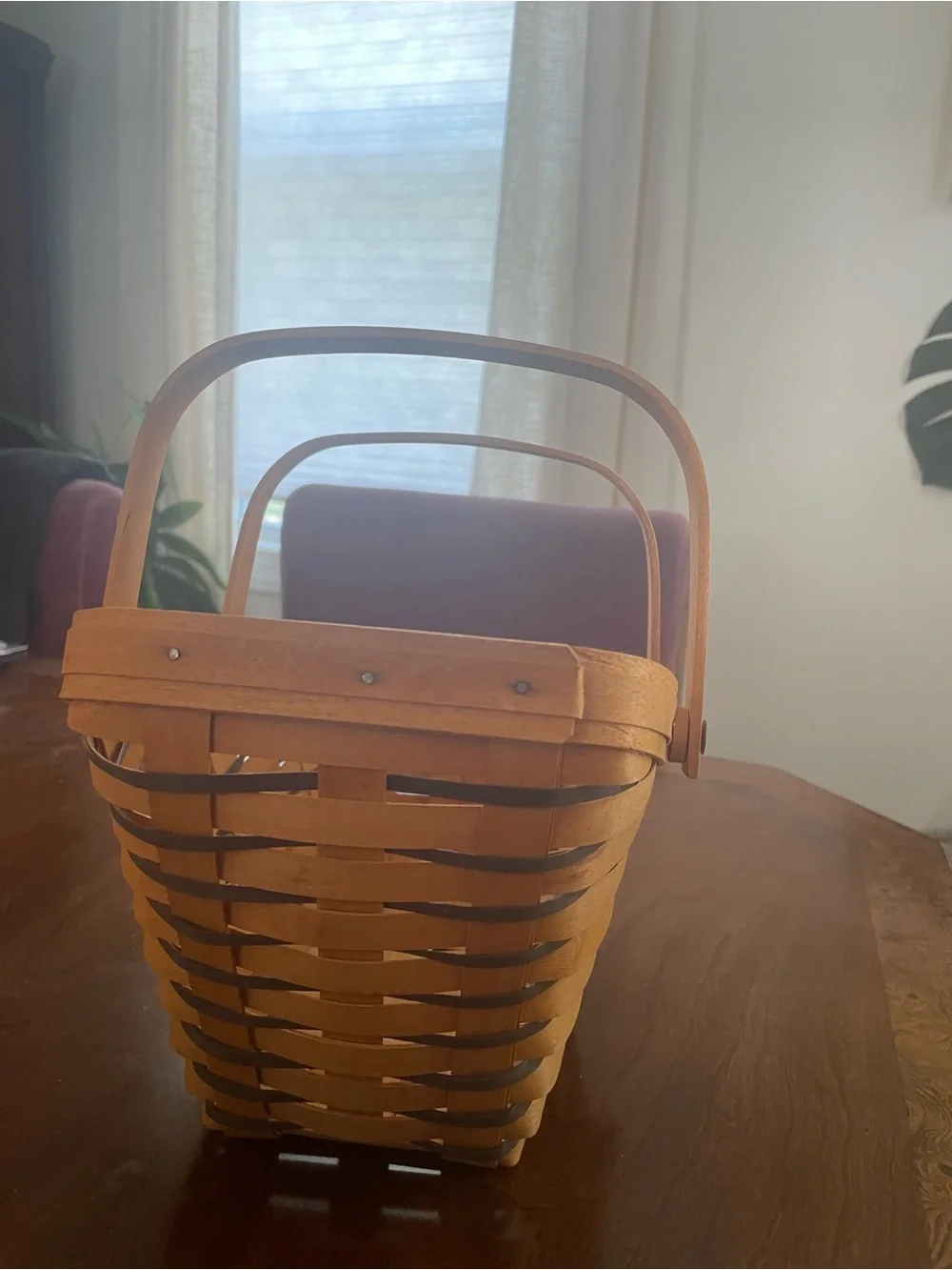 Longaberger Handwoven Basket in Natural Tan and Sage
